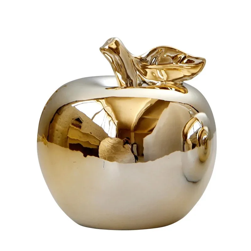 

Ceramic Golden Apple Figurines for Christmas Fruit Decoration Model Ornaments Home Office Desktop Decor Accessories Gift