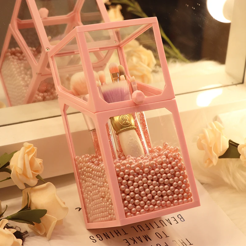 Прозрачный стеклянный пылезащитный органайзер для макияжа туалетный столик