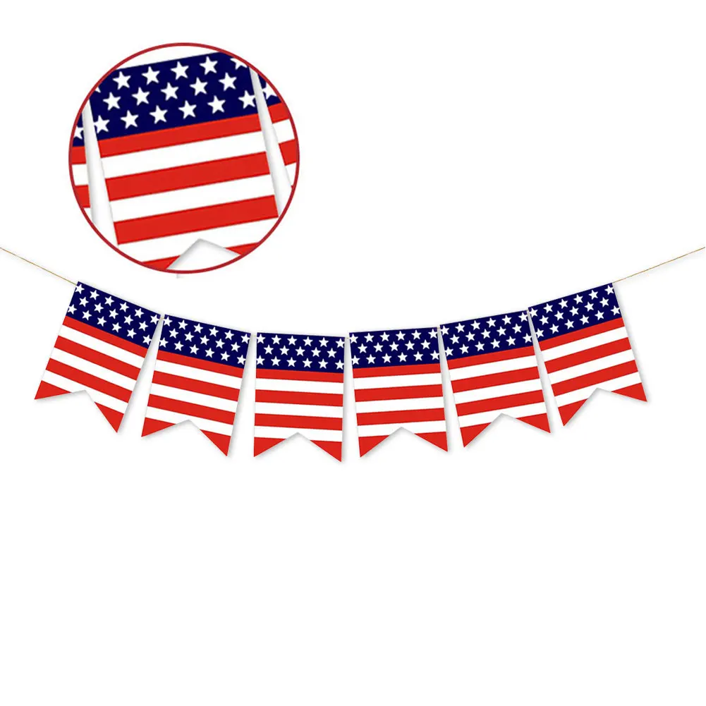 

Independence Day Banner Bunting American Flag Hanging Decoration Patriotic Themed Element Ornament Fireplace Home Garden Pennant