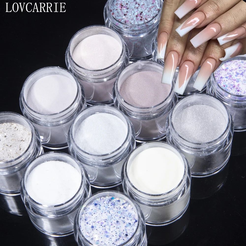 LOVCARRIE Acrylic Powder White Beige Clear Colors Nail Dipping Powder Polymer Pigment 10ML Manicure Acryl Glitter for Nails Art