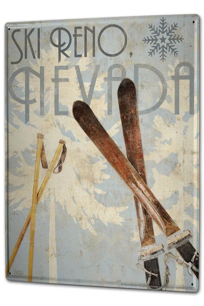 

Tin Sign Retro Ski poles Reno Nevada