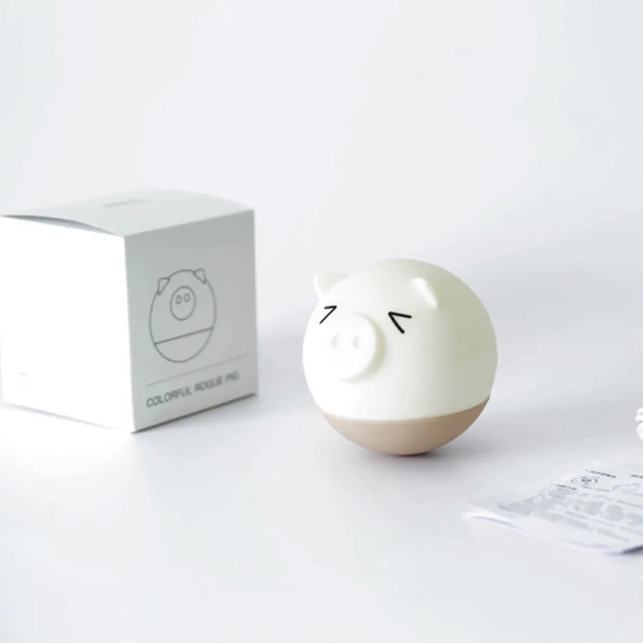 

Pig silicone night light cartoon tumbler clapping silicone lamp LED lamp USB charging table lampA076