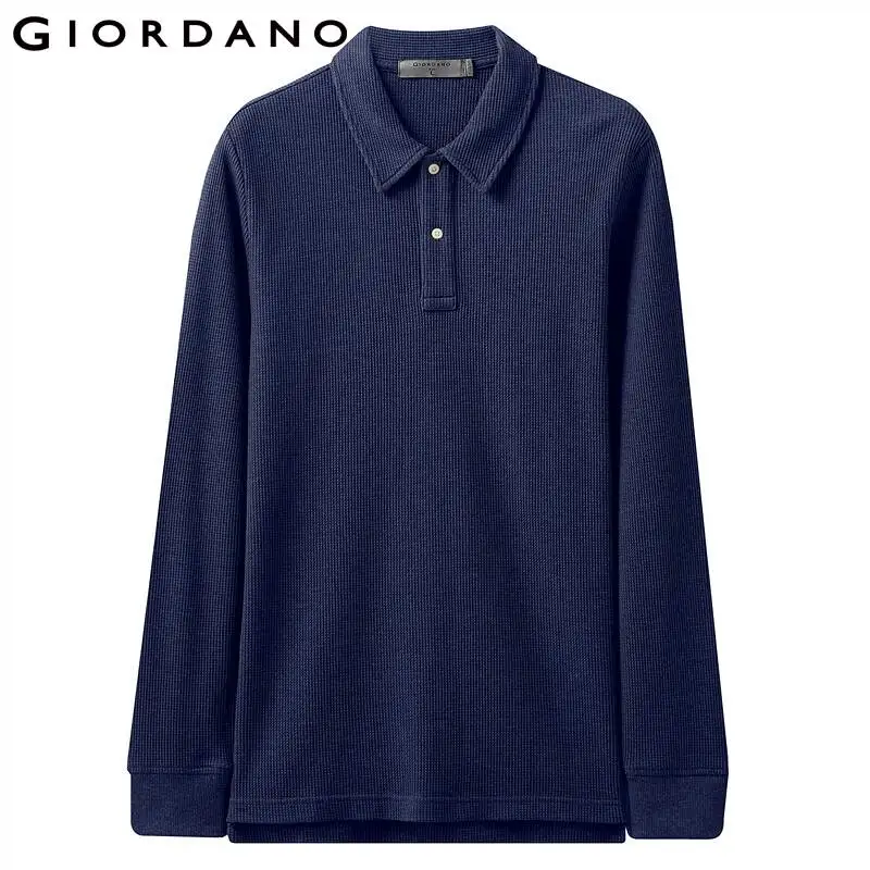Giordano мужские рубашки поло с вафельным узором, с длинными рукавами, мужские плотные однотонные поло Para Hombre, с разрезом по подолу, Camisa Polo 01019783