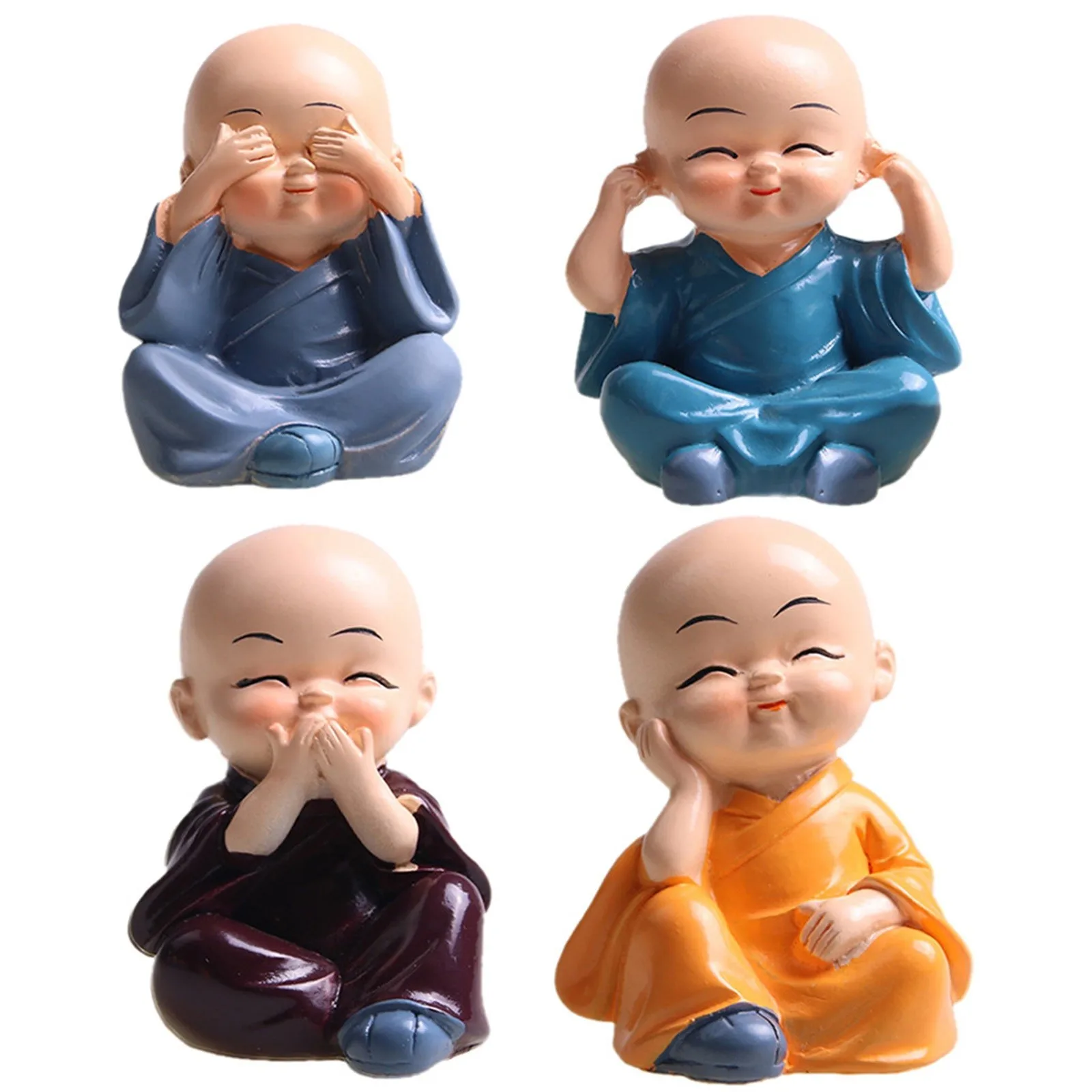

Lovely little monk Car Decoration Resin Crafts Gift little Cute Four Small Monks Buddha Resin Statue Creative Shaolin Dolls/X