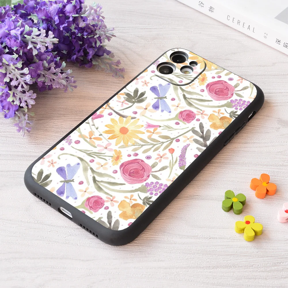 

For iPhone Scattered Summer Bouquet Print Soft Matt Apple Case