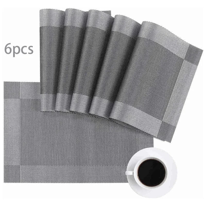 

6Pack Placemats, Heat-Resistant Place Mats Stain Resistant Anti-Skid Washable Pvc Table Mats Woven Placemats (Gray)