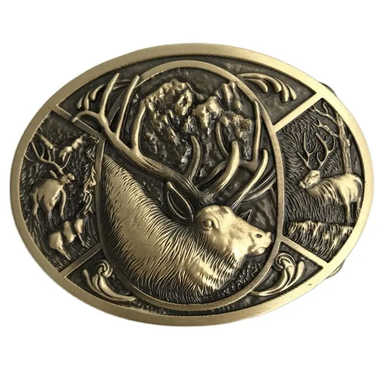 

Retail New Style High Quality Deer Solid Brass Cowboy Belt Buckle With 73*47mm Oval Metal Mens Belt Head For 4cm Wide Belt
