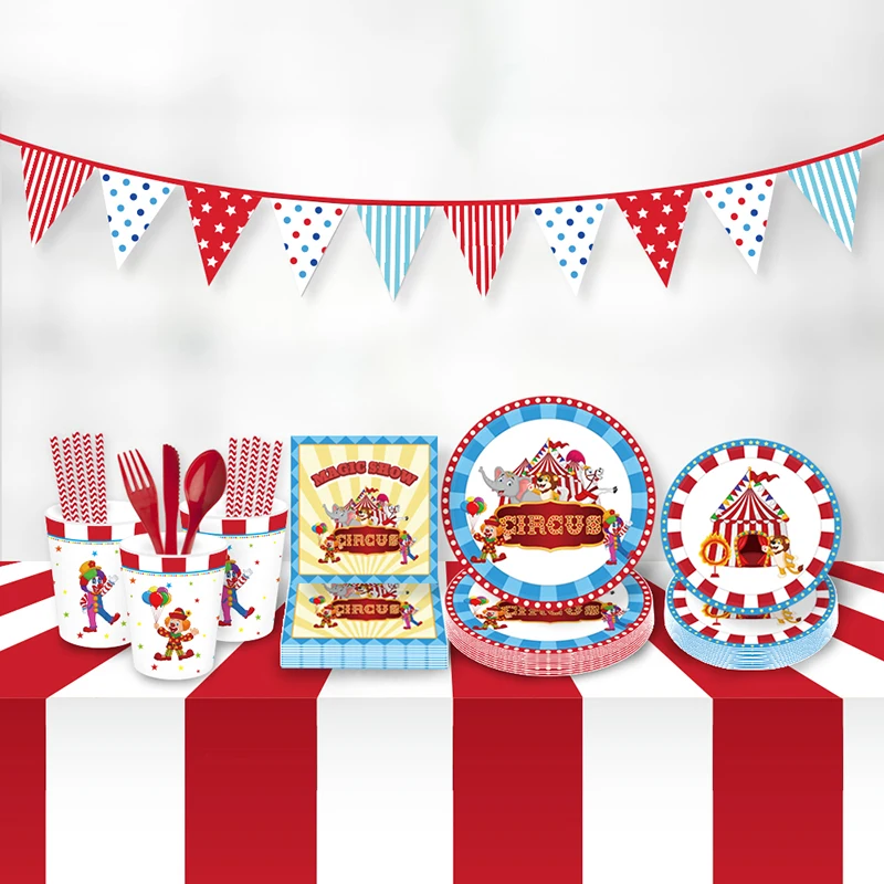 Фото Цирковая тематика набор одноразовой посуды для вечеринки детский день рождения