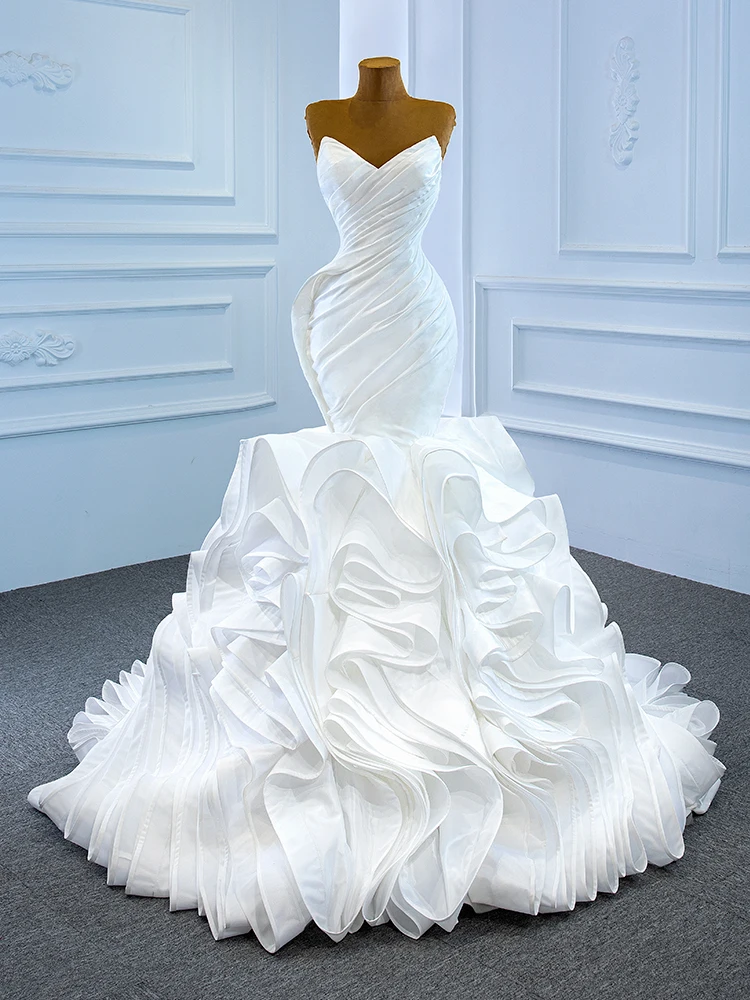 

Molanda Hung Gorgeous Wedding Dress Pure White Chic Plaeat Delicate Train Sweetheart Mermaid Bridal Gown Vestido De Noiva 67221