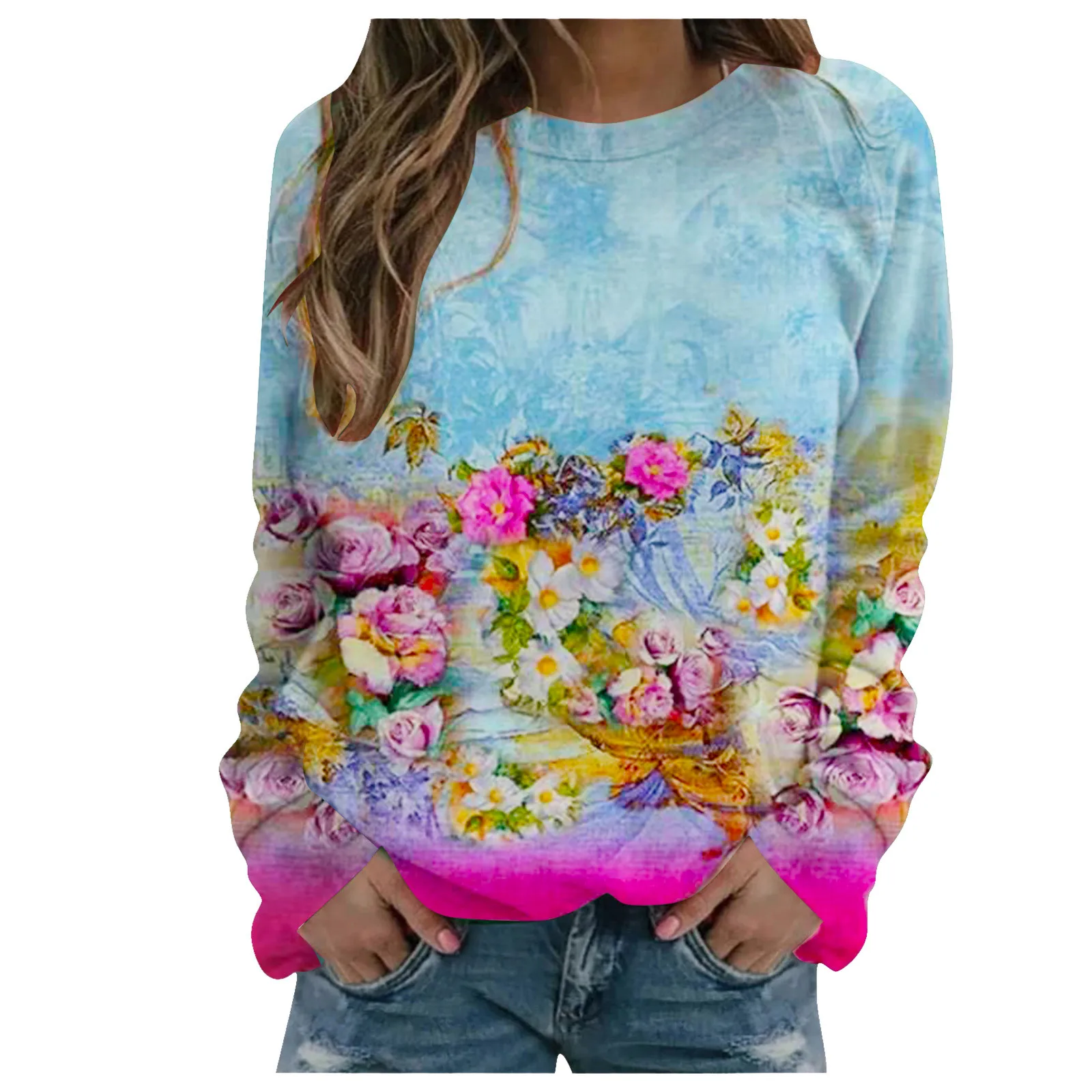 57# Plant Flowers Print Women Couple Mouse Sweatshirt Warm Tracksuit Sweatshirts Spring Fall Casual Jumper Oversized Pullover