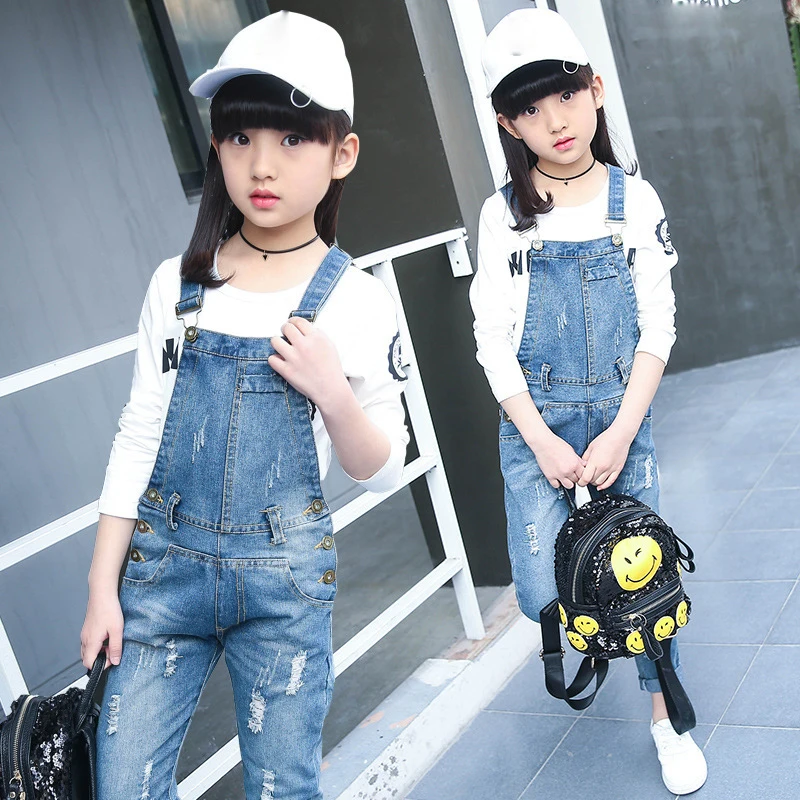 Джинсы для девочек джинсовый комбинезон высокого качества одежда подростков