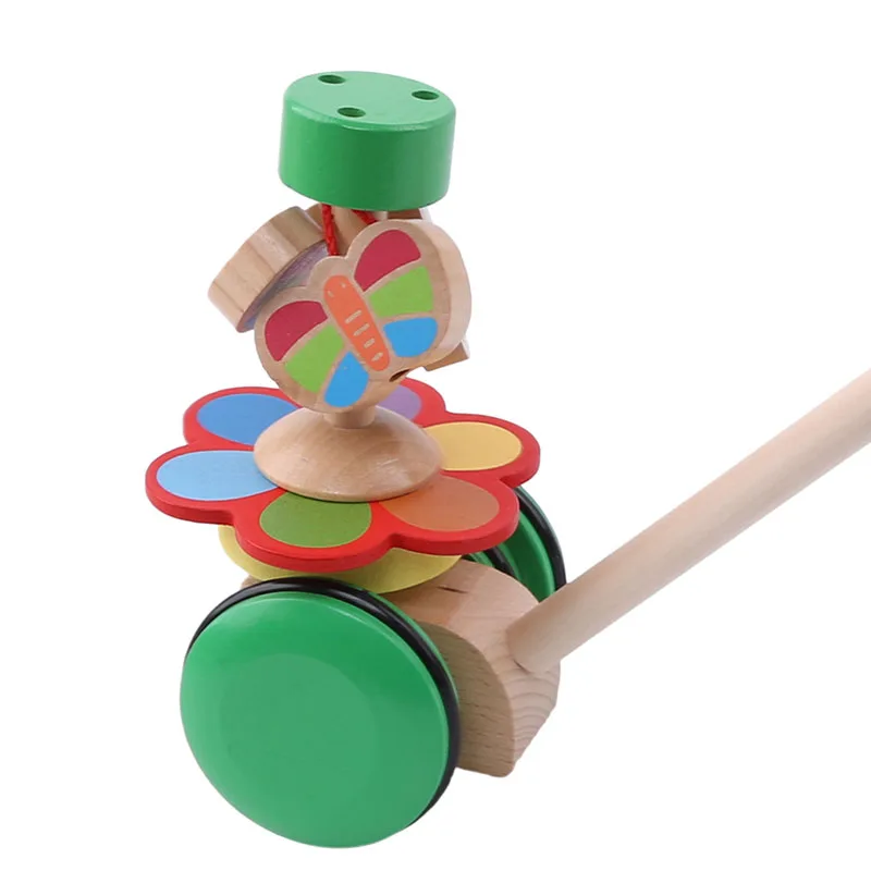

New Infant Wooden Rotating Butterfly Shape Single Rod Animal Trolley Puzzle Toy Toddler Baby Montessori Early Educational Toys