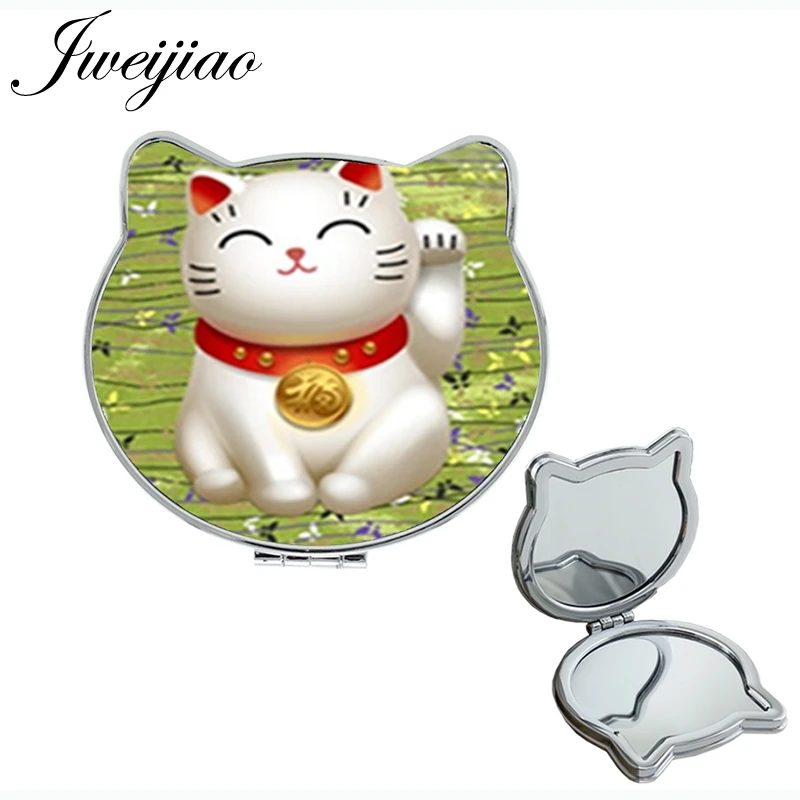 

Youhaken nihon lucky Cat Ear Beauty Shaped Compact mirror lovery smile white pets Fortune Magnifier leather pocket mirror C701