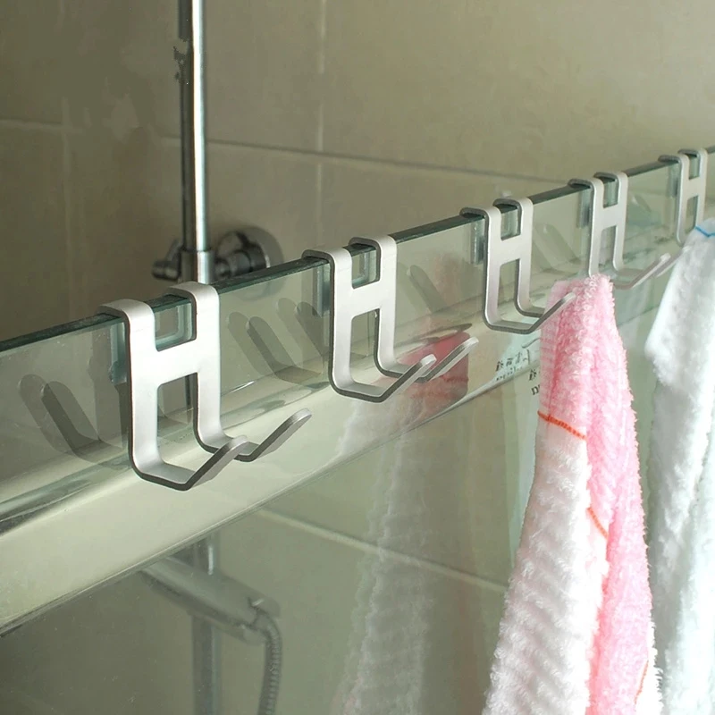 

1pcs Space Aluminum Metal Shower Frameless Glass Door Hook Free Hole Towel Rack Hanger Key Holder Clothes Bathroom Organizer