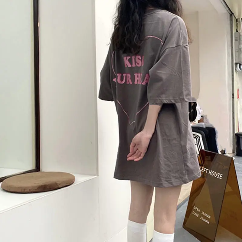 

100% cotton summer 2021 new ins fashion love short sleeve t-shirt female student Korean loose half sleeve T-shirt