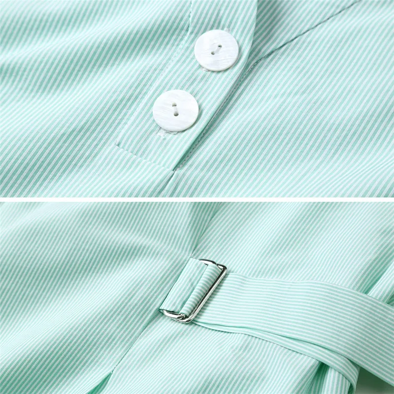 

Office Lady v-Neck Shirt Dress Half Sleeve Summer Women Dress Stripe Pink Light Green Female Dress Loose a-Line Lace Up Dresses