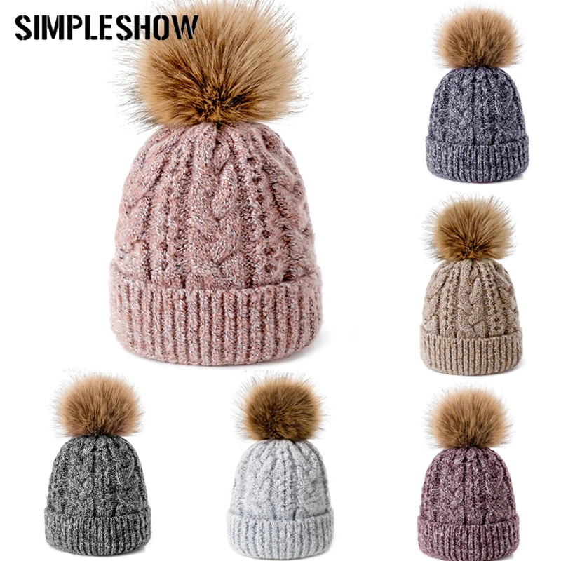 Новая женская вязаная теплая шапка с помпоном Мужская кашемировая зимняя одежда