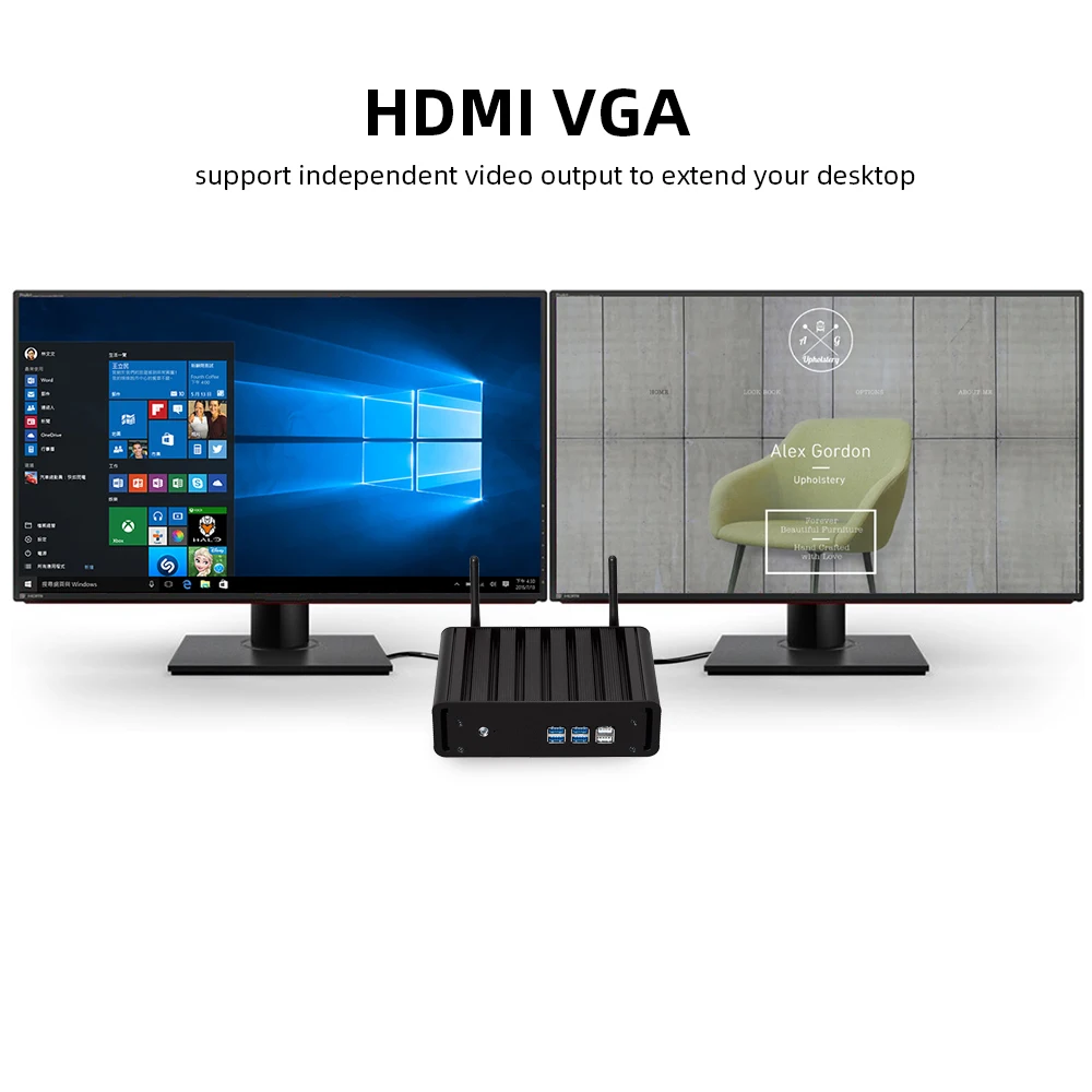 XCY Fanless Mini PC Intel Core i7-5557U i5-6260U i3-5005U Windows 10 HTPC HDMI VGA 300M WiFi Gigabit Ethernet Office Computers