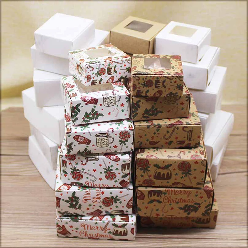 

50Pcs/Lot Multi Size Cute Square Kraft Packaging Box Wedding Party Favor Supplies Handmade Soap Chocolate Candy Storage Carton