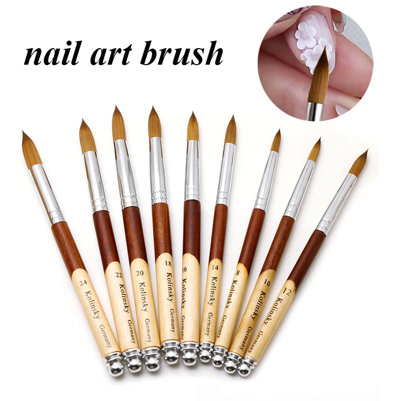 

New Professional Nail Brush Flat Round Kolinsky Sable Nail Art Gel Brush Gel Builder Manicure Brush with Wood handle Nail Brush