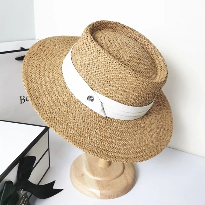

Women casual straw hat Sun visor hat Nature raffia ribbon flat bencha hats bowler hat Lady girl casual beach sun protection cap