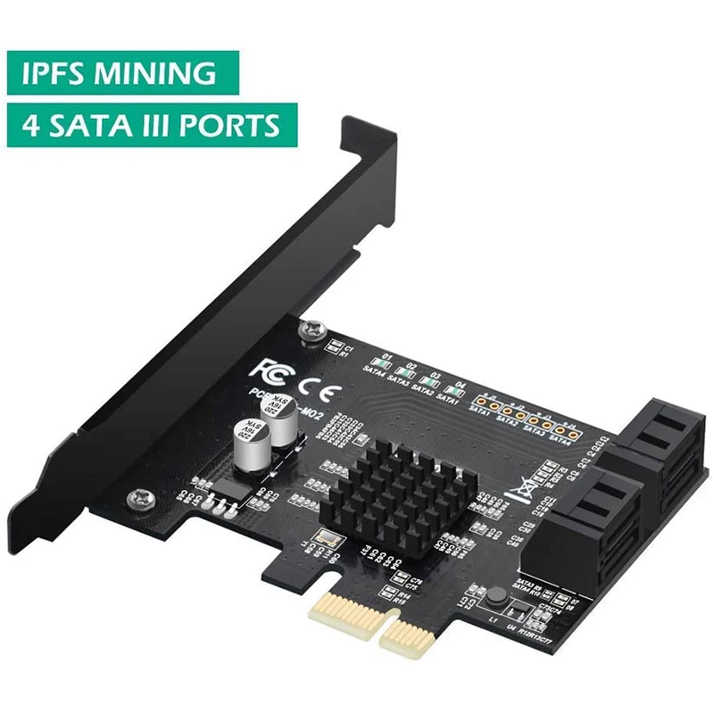 Адаптер PCIE 2 0X1 на 4 порта SATA карточка с чипсетом Marvell без Raid для майнинга Ipfs и