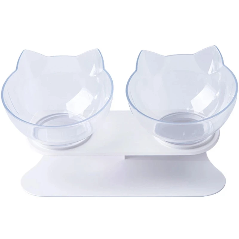 

15 Degree Tilt Pet Single And Double Bowl Cat And Dog Feeder Round Plastic Base Detachable Cleaning Dog Supplies Cat Accessories