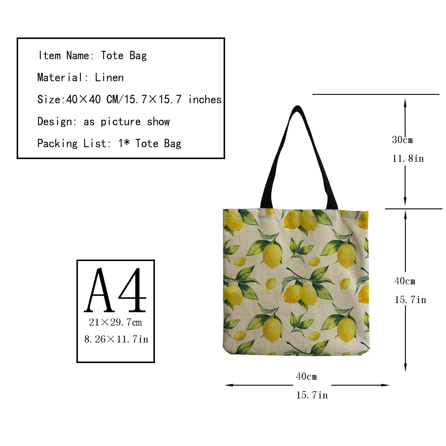 Eco Protection Foldable Large Capacity Tote Bright Colors Refreshing Lemon Printed Shoulder Bags Daily Storage Outdoors Packs laptop shoulder bag