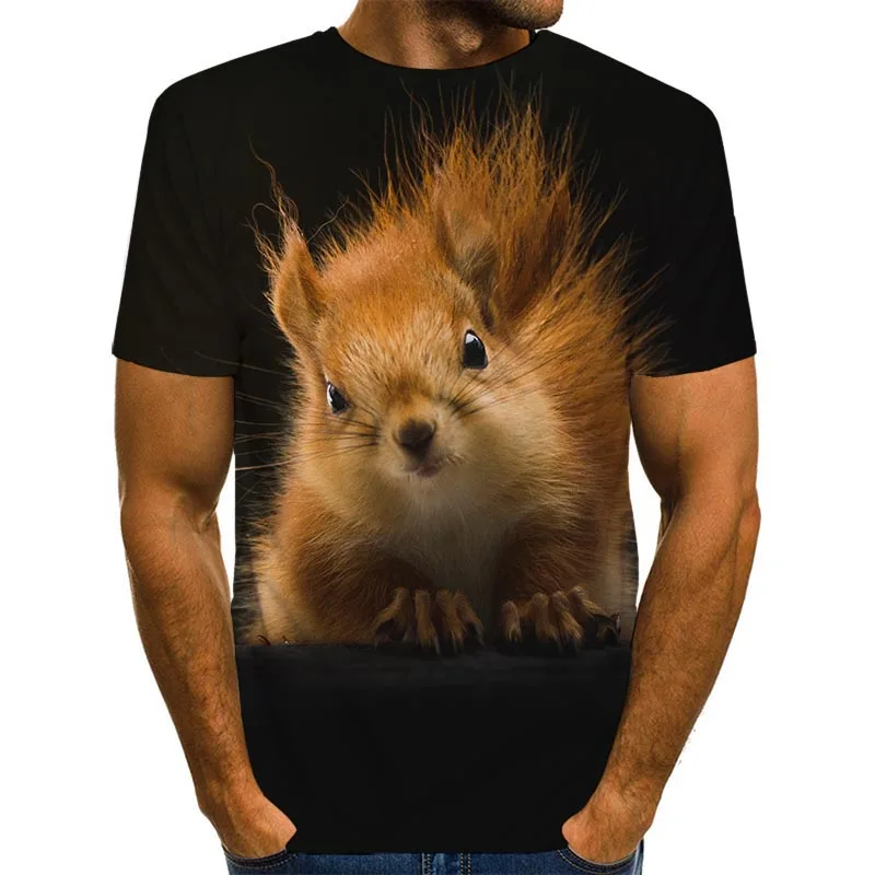 

Lovely Squirrel Men Loose T-Shirt Printing Short Sleeve Interesting Animal 3 d Men And Women All Appropriate Coat Pet T-Shirt