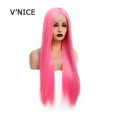 Pink V'NICE розовый синтетический парик на кружеве средняя часть натуральный бесклеевой термостойкий прямой Косплей парики для черных женщин - Цвет: Pink