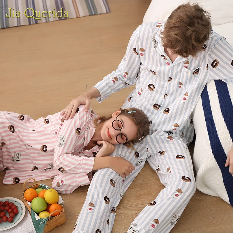 Пижамы Пары кардиган Повседневный 100% чистый хлопок с длинным рукавом Розовый