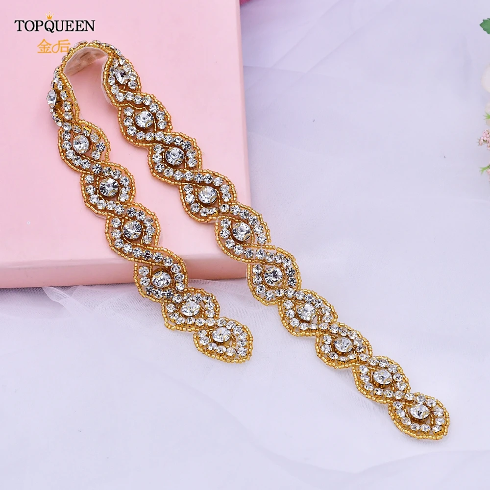 

TOPQUEEN (1 piece) Sew On Strass Applique Rhinestone For Wedding Belt Pearl Patch Crystals Iron On Glass For Bridal Applique S28