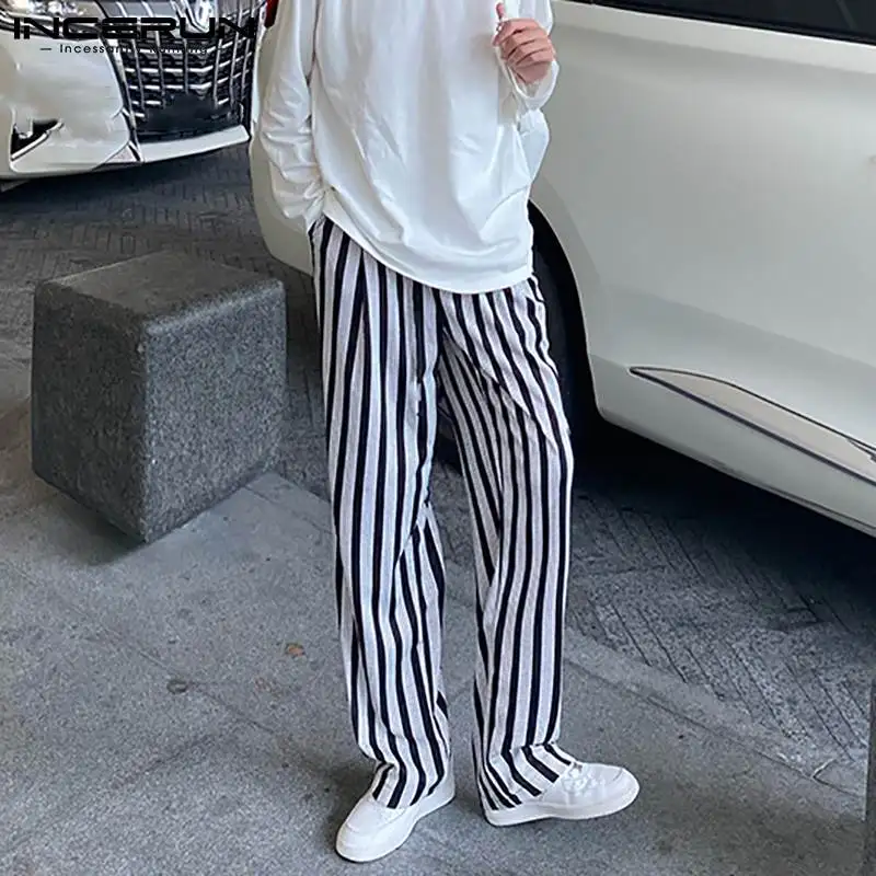 

INCERUN Korean Style New Men's Stripes Trousers Loose Comeforable Polka Dots Printing Mopping Drape Straight Leg Pant S-5XL 2021