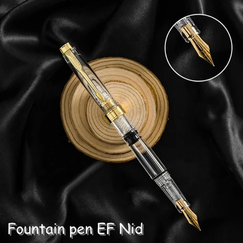 Прозрачная Золотая поршневая металлическая перьевая ручка, многоразовая ручка с кистью для рисования, чернильная ручка с мягкой головкой, для каллиграфии, рисования, рисования искусственными чернилами