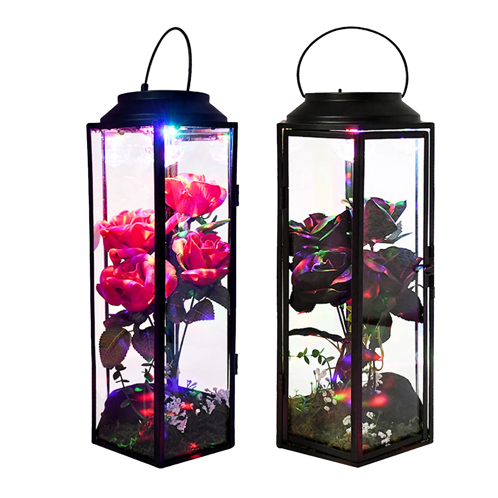 

Rose Flowers LED Light in Glass Cover Black/Red Petals Home Decor for Women