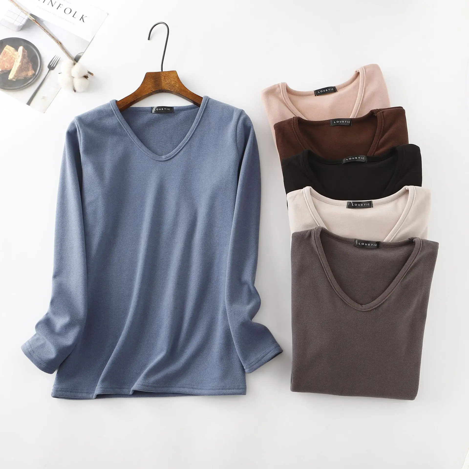 Женская теплая зимняя кашемировая футболка с V образным вырезом и длинным