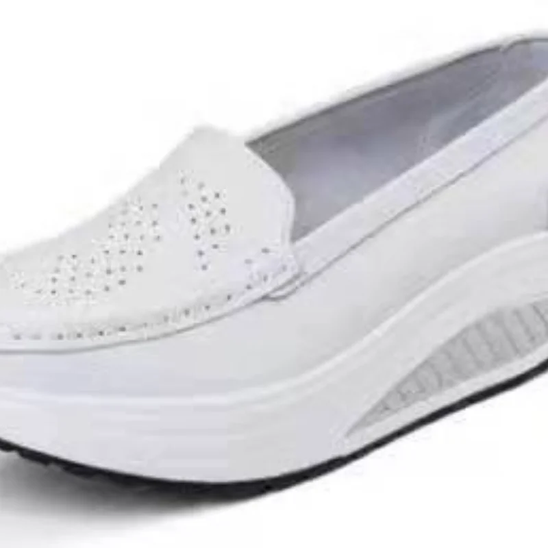 

Women's Shoes Spring Genuine Leather Soft Outsole Work Shoes Female Black Swing Shoes Woman Plus Size Wedges Single Shoes2021
