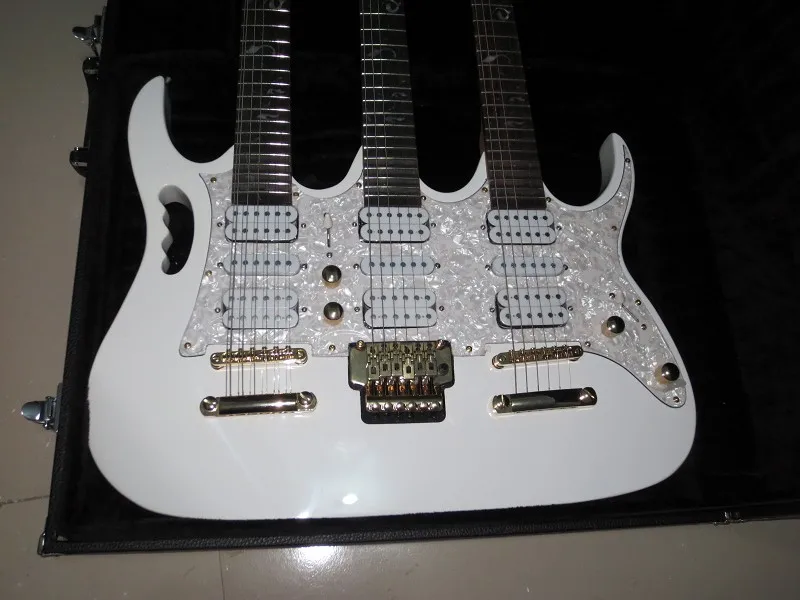 Factory custom New Top Quality white 6+6+12 Strings 3 neck 21 to 24 frets well scallop Electric Guitar Does not include cases 7