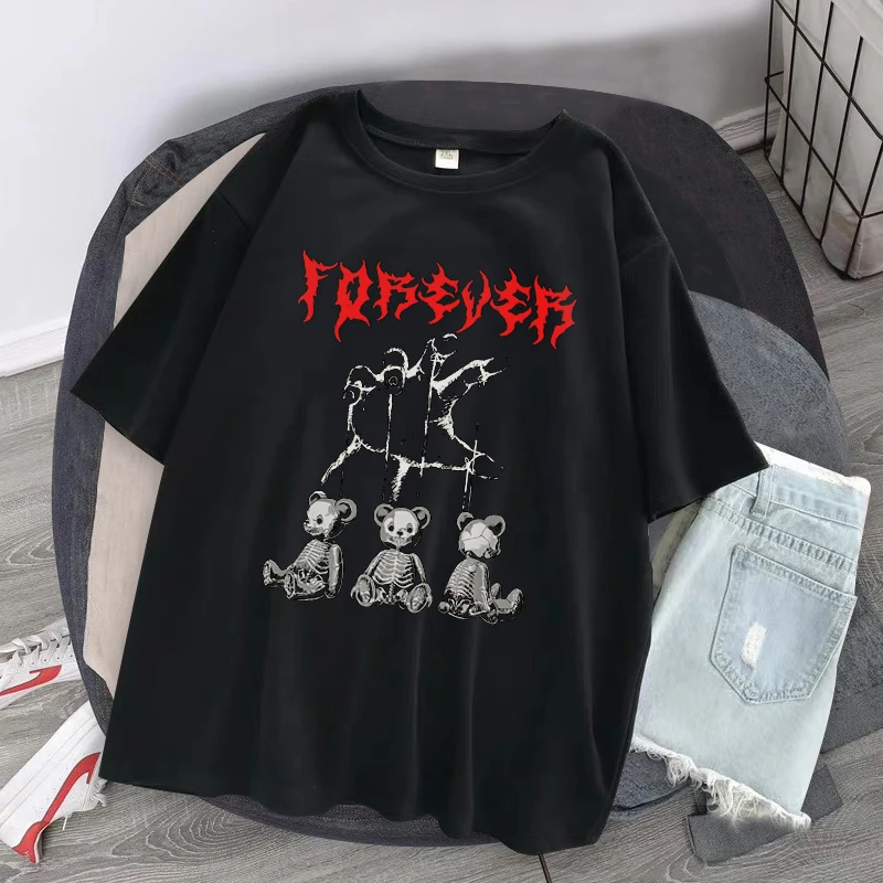 

Harajuku Dark wind puppet skull Print Short Sleeve Gothic Loose Women's T-shirts Summer Tops Short Sleeve Female Camisetas Mujer