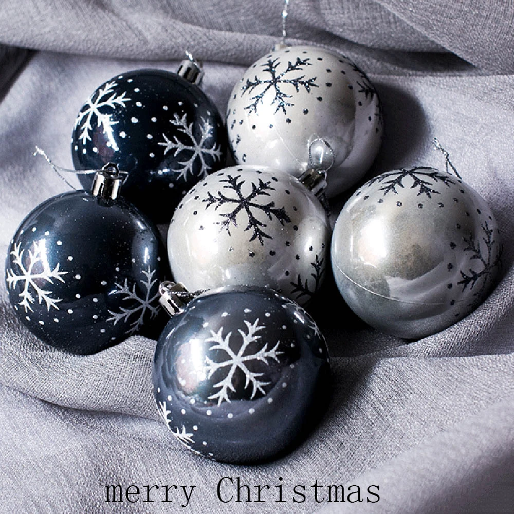 6pcs Plastic Multi-Colors Transparent Xmas Snowball Christmas Tree Ornaments Hanging Pendants Craft New Year Xmas Painted Decors