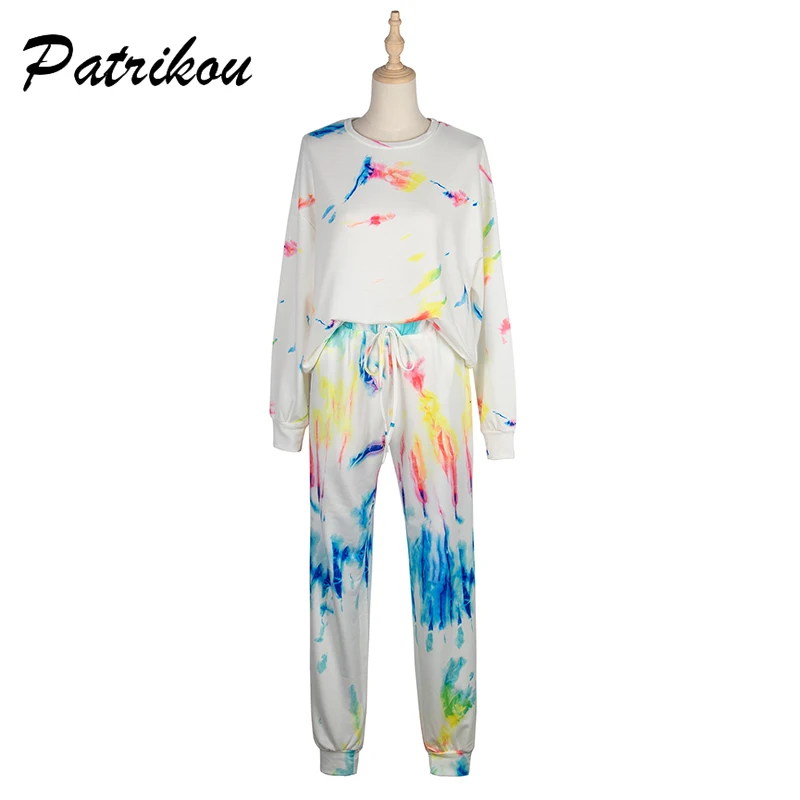 

Women Tie Dye Printed Matching Sets 2PCS Long Sleeve Sweater Drawstring Trousers Suit Female Sportswear Casual Homewear Outfits