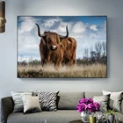 Highland коровы на траве Nordic художественные плакаты и принты Животные искусство, картинки, на стену Декор Пейзаж Картины для Гостиная