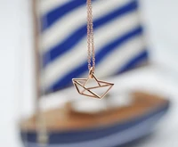 1 lucky hollow origami small sailboat navigation boat pendant chain necklace geometric sailor beach collarbone necklace jewelry