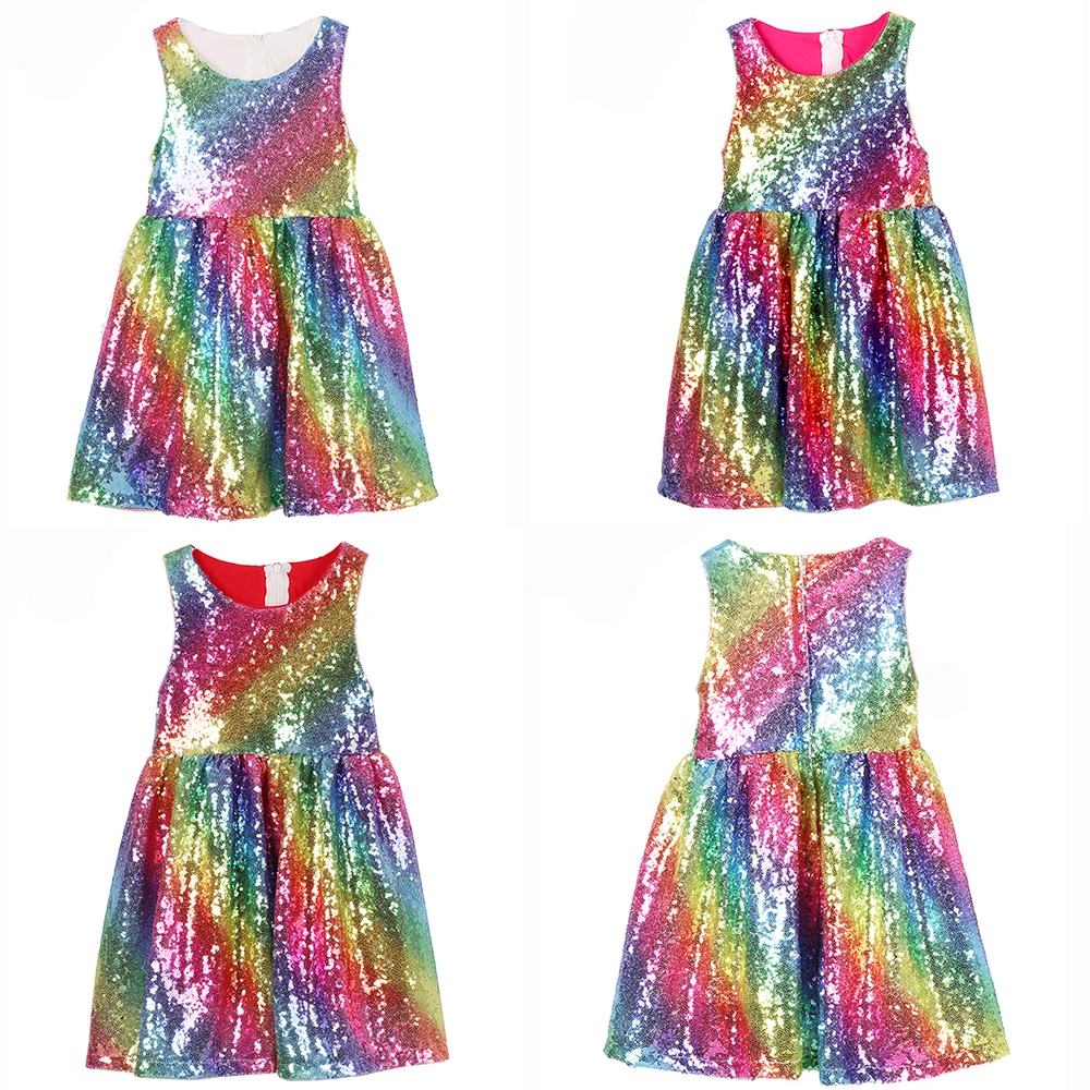 Kids Sequin Dresses for Girls Sleeveless Gold Prom Toddler Baby Glitter Dress Birthday Party Wedding Pageant Christmas | Детская одежда