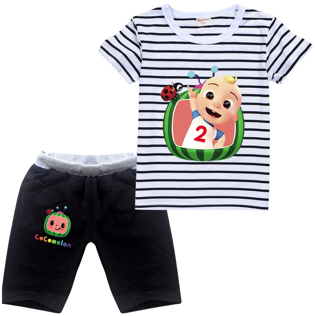 

New Popular Cartoon Clothes Baby Boys Cocomelon Print Cotton Striped T-shirt +Shorts Kids Summer Clothing Toddler Girls Outfits