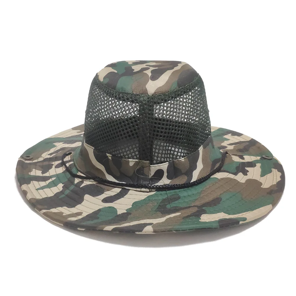 

2021 Summer Bucket Hat For Men Outdoor Male Camouflage Mesh Breathable Basin Hat Outdoor Walk Fishing Labor Sunshade Sun Hat