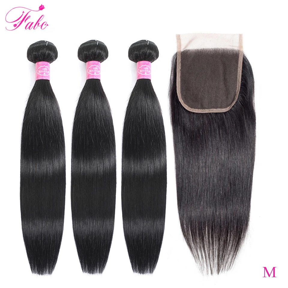FABC волосы перуанские пучки прямых и волнистых волос с закрытием 100% человеческие 3