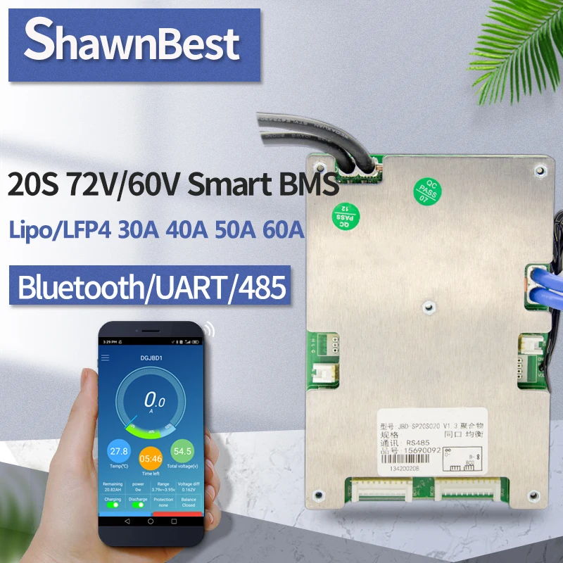 Интеллектуальный bluetooth bms 30 А 40 50 60 Lifepo4 в порт общего назначения 72 В литиевая