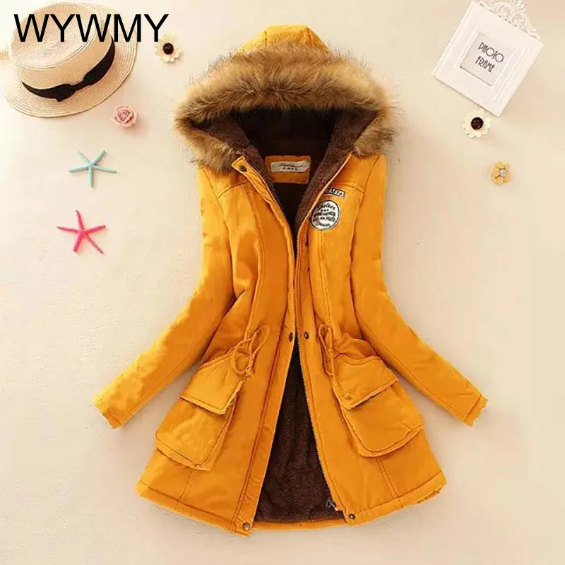 WYWMY Autumn Winter Jacket Women Parkas Cotton Padded Jacket Casual Slim Fit Coat Emboridery Hooded Parka Size 3XL Warm Overcoat
