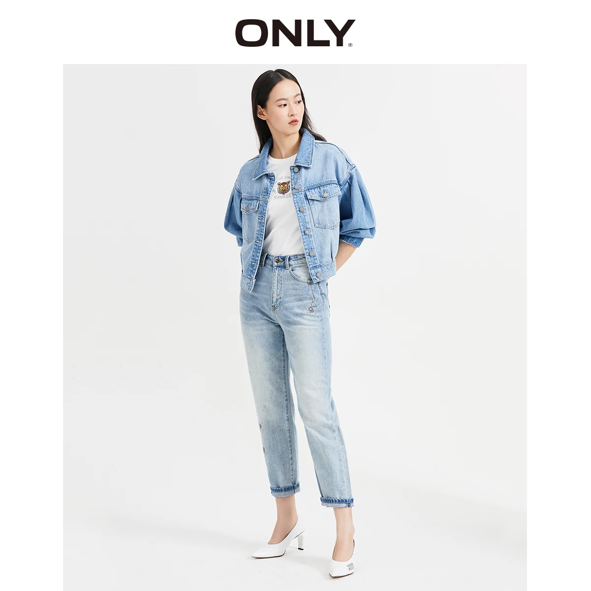 Женские светильник мые джинсы из 100% хлопка с высокой талией |